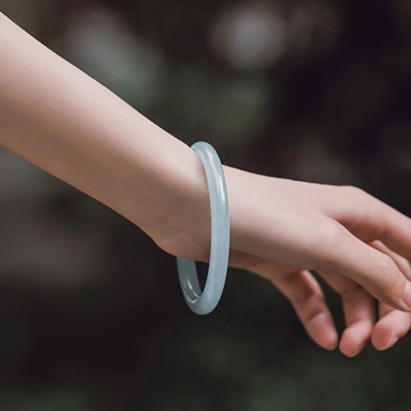 Buddha Stones Natural Aquamarine Serenity Bangle Bracelet (Extra 30% Off | USE CODE: FS30)