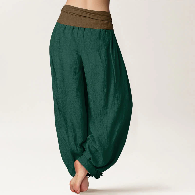 Buddha Stones Cotton Black Green Tan Solid Color Women's Elastic Waist Harem Pants
