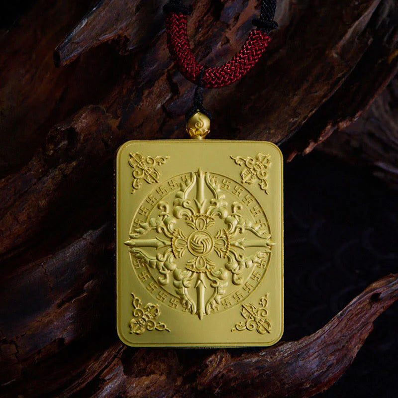 Buddha Stones Tibetan Zakiram Nine Tailed Fox Yellow God of Wealth Painted Thangka Hope Necklace Pendant
