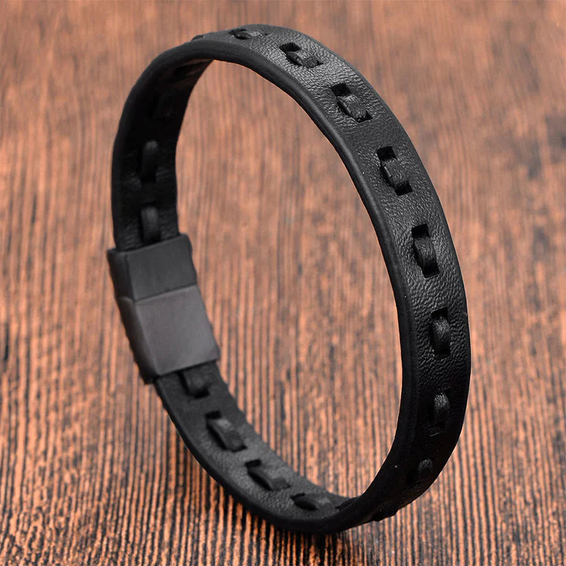 Buddha Stones Titanium Steel Buckle Multilayered Braided Leather Calm Bracelet