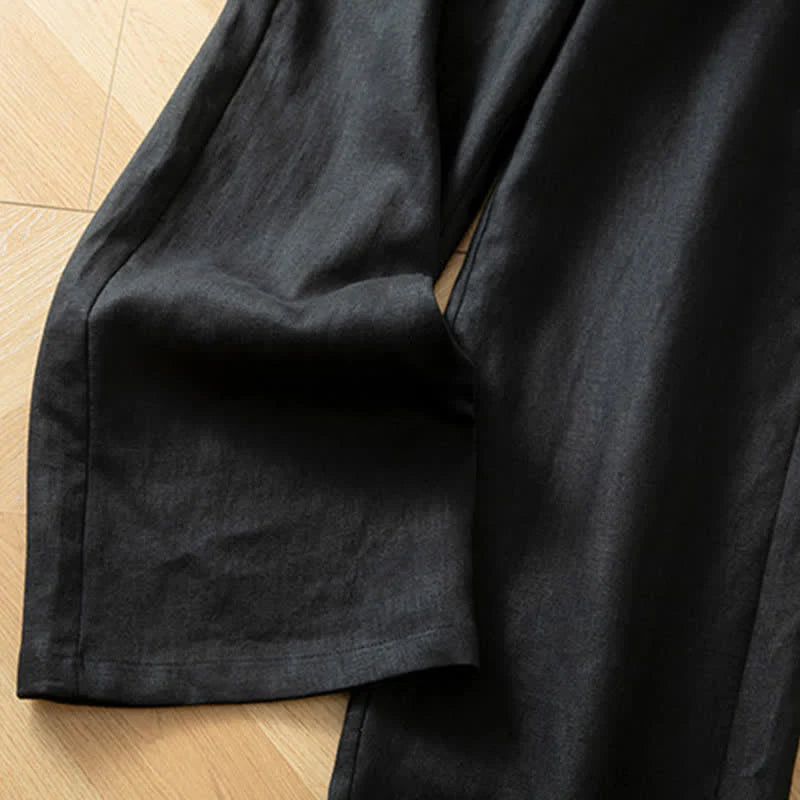 Buddha Stones Women's Spring High Elastic Waist Wide Leg Long Pants With Side Pockets