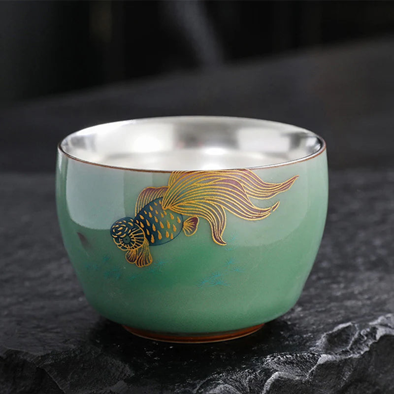 Buddha Stones Butterfly Goldfish Lotus Koi Fish Ceramic Teacup Kung Fu Tea Cup 120ml (Extra 35% Off | USE CODE: FS35)