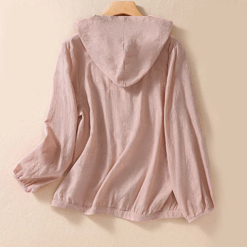 Buddha Stones Fall Jacquard Buttons Down Design Cotton Long Sleeve Women's Hoodie