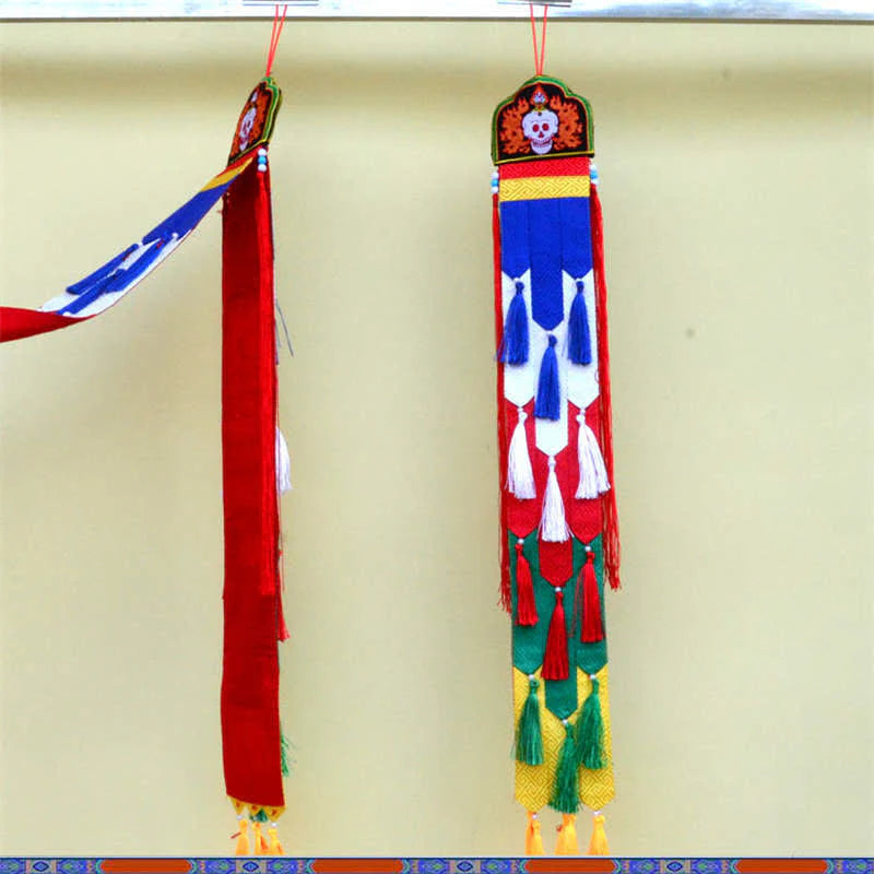 Buddha Stones Lotus Flower Eight Auspicious Symbols Meditation Enlightenment Colorful Tassels Wall Art