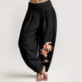 Buddha Stones Cotton Luck Koi Fish Lotus Pattern Women's Elastic Waist Harem Pants