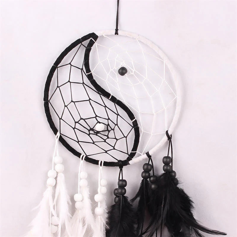 Yin Yang  Dream Catcher Circular Net with Feathers Balance Decoration