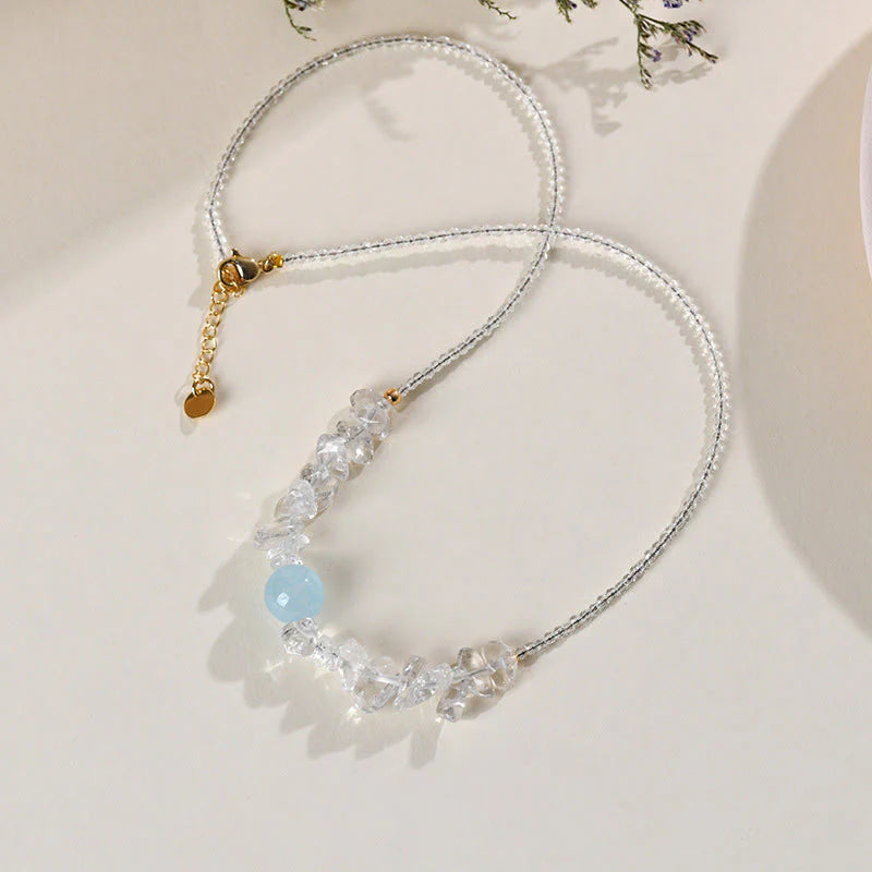Buddha Stones Irregular White Crystal Aquamarine Bead Healing Necklace Pendant