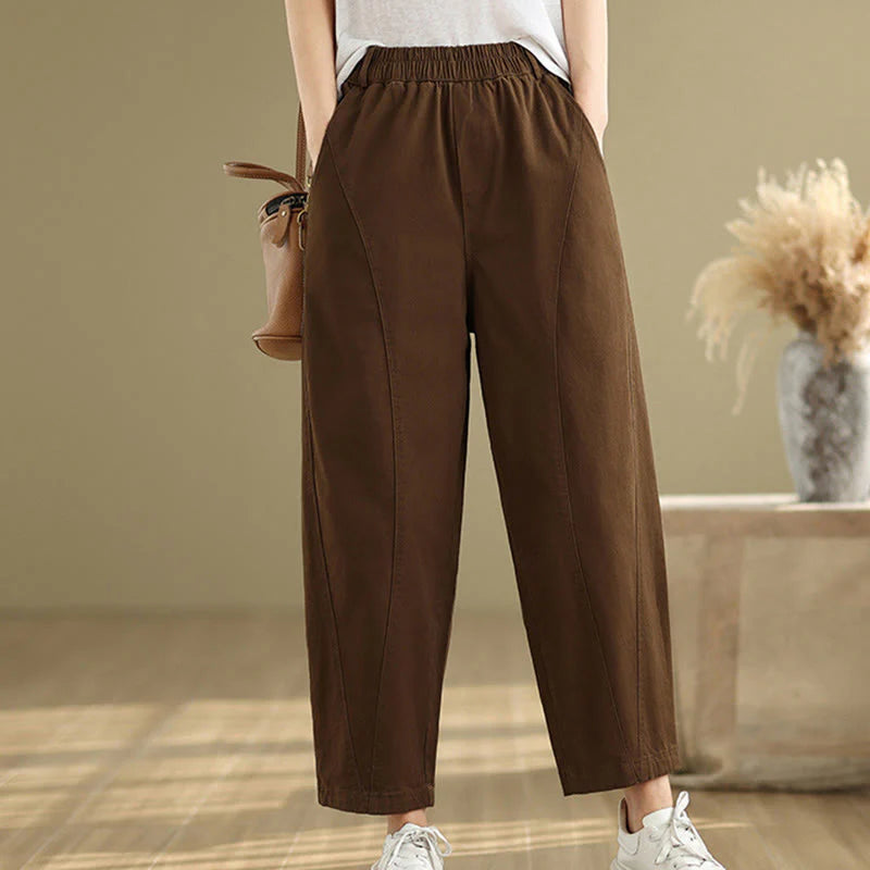 Buddha Stones Casual Elastic Waist Women's Polyester Harem Pants With Pockets