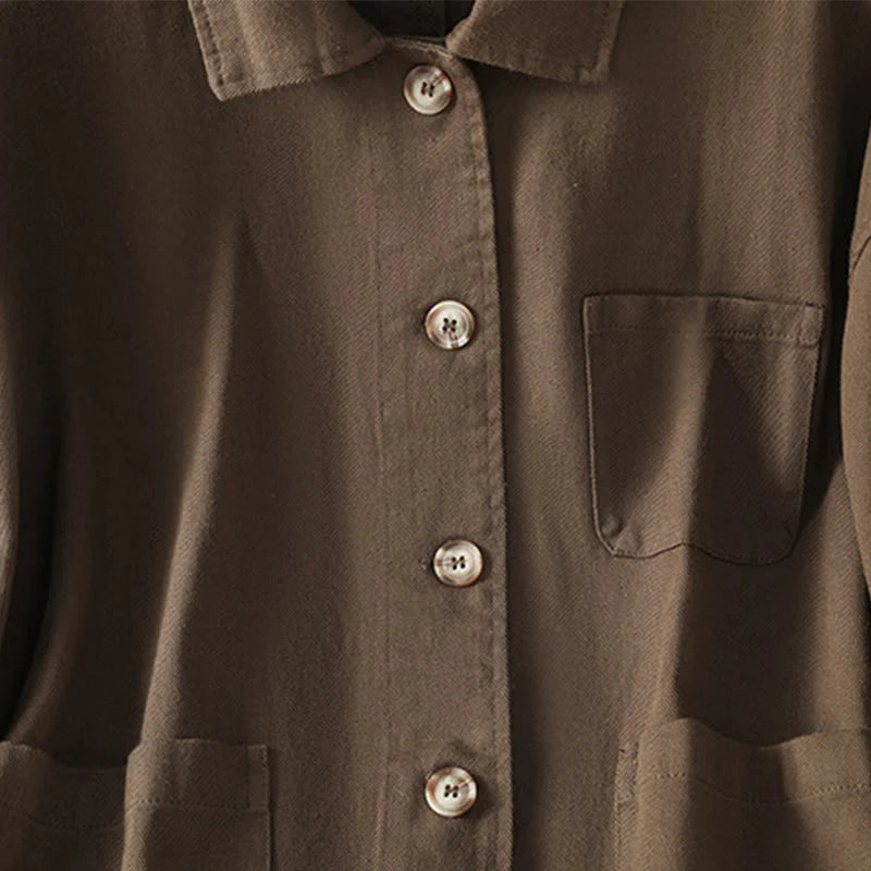 Buddha Stones Casual Women's Long Sleeve Stand Collar Cotton Polyester Shirt With Pockets