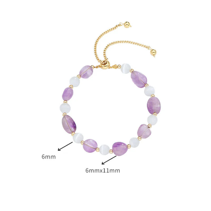 Buddha Stones Amethyst Pink Crystal Black Rutilated Quartz Spiritual Awareness Bracelet