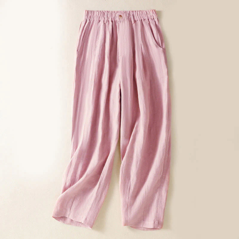 Buddha Stones Summer Button Zipper Ankle-Length Women's Pants With Pockets