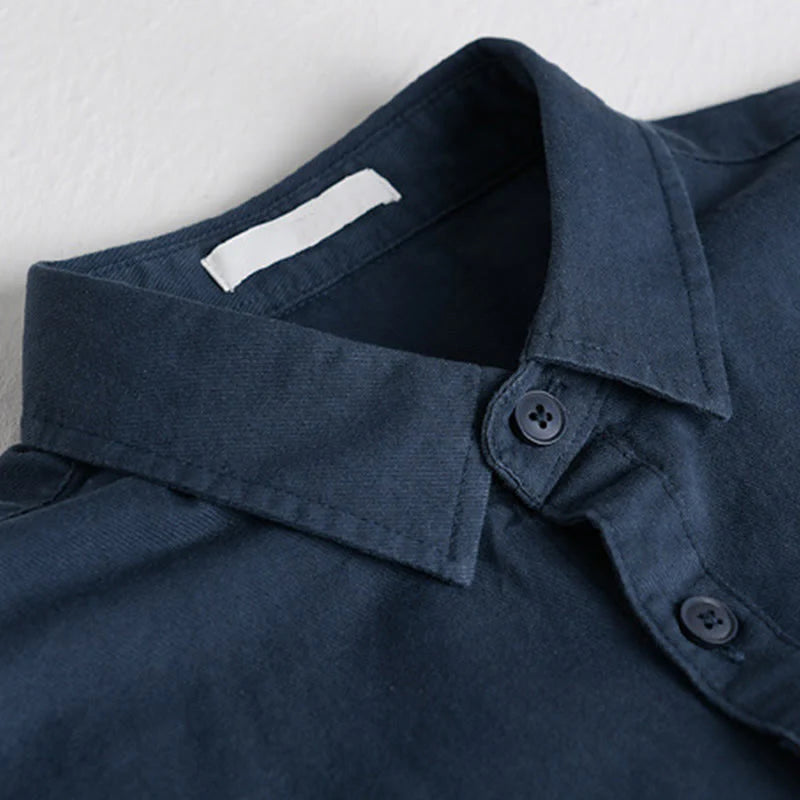 Buddha Stones Spring Solid Buttons Down Decorative Pocket Men's Stand Collar Long Sleeve Cotton Shirt