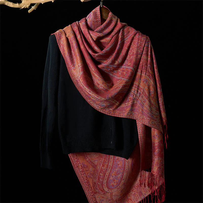 Buddha Stones Spring Cashew Flower Leaves Vines Geometric Pattern Tassel Soft Scarf Shawl