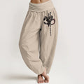 Buddha Stones Pure Cotton Chinese Characters Women's Elastic Waist Harem Pants