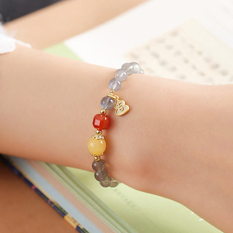 Buddha Stones Natural Moonstone Lotus Love Charming Bracelet