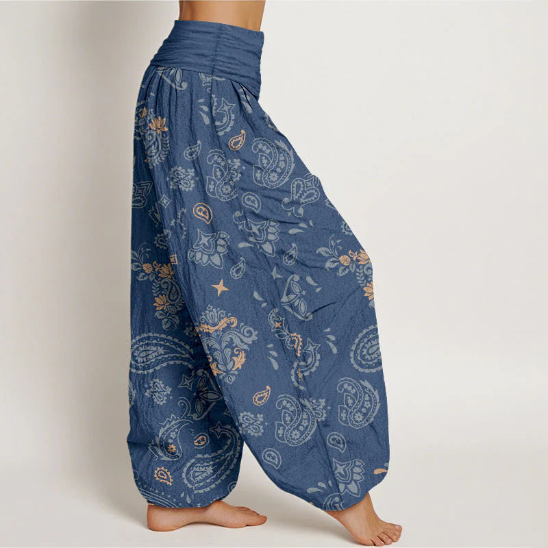 Buddha Stones Cotton Vintage Paisley Pattern Women's Elastic Waist Harem Pants