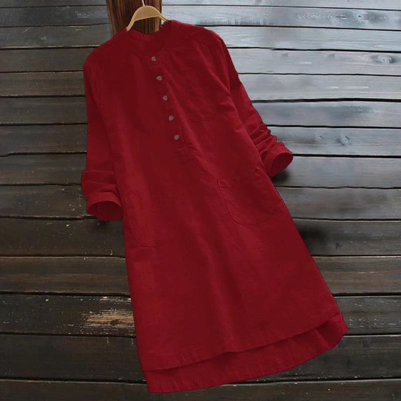 Buddha Stones Solid Buttons Long Sleeve Women's Shirt With Pockets