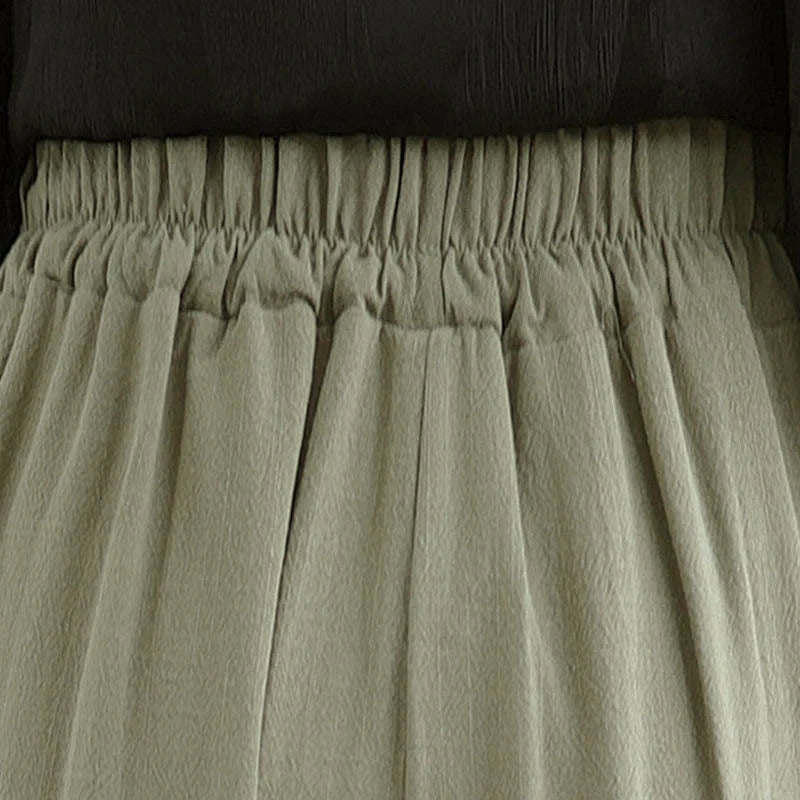 Buddha Stones Women's Pure Color Drawstring Cotton Linen Wide Leg Ankle-Length Pants With Pockets