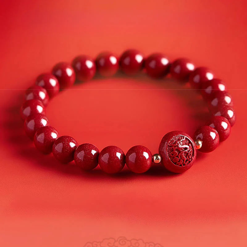 Buddha Stones Chinese Zodiac Year Of The Horse Carved Cinnabar Peaceful Blessing Bracelet
