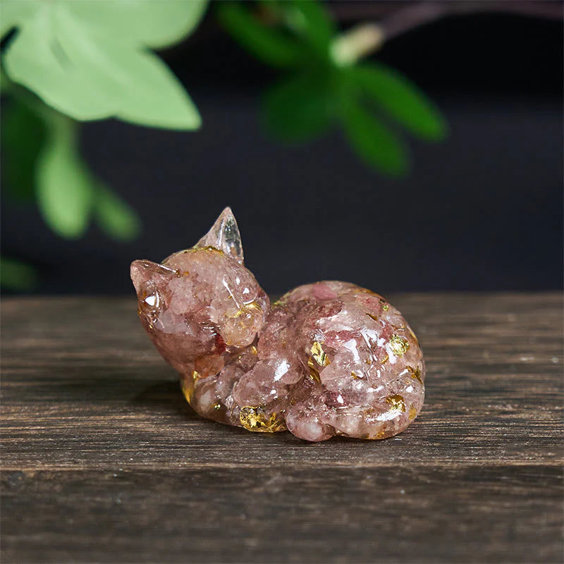 Buddha Stones Crystal Chip Epoxy Resin Small Cat Positive Decoration