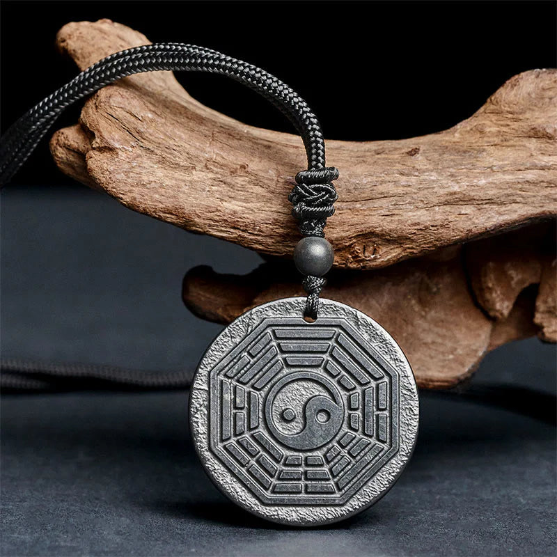 Buddha Stones Authentic Shungite Stone Yin Yang Bagua Protection Necklace Pendant