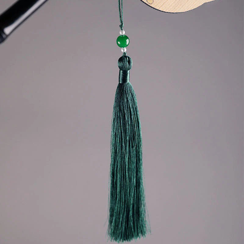 Buddha Stones Handmade Bamboo Thousand Miles of Rivers and Mountains Long Handle Portable Curlable Fan