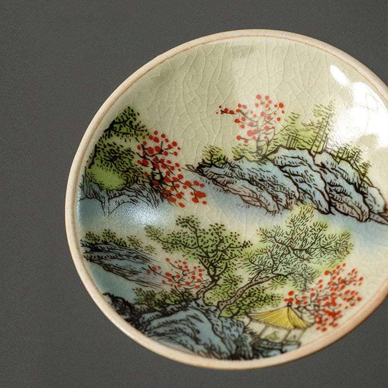 Buddha Stones Pine Mountain Forest Landscape Ceramic Gaiwan Sancai Teacup Kung Fu Tea Cup And Saucer With Lid (Extra 35% Off | USE CODE: FS35)