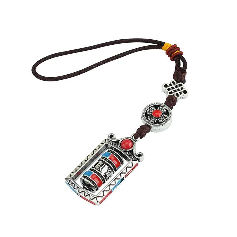 Buddha Stones Six True Words Prayer Wheel Rotation Knot Blessing Keychain Decoration