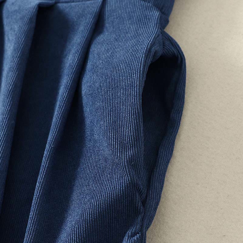Buddha Stones Spring Retro DarkBlue Plain Sleeveless Midi Dress With Pockets