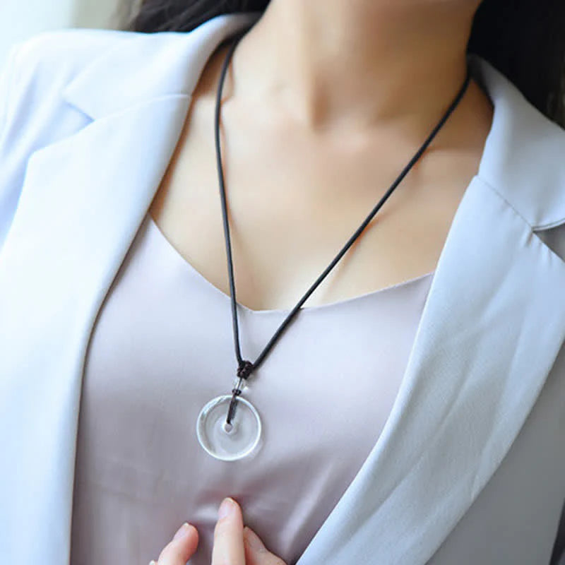 Buddha Stones Natural Clear Quartz Peace Buckle Protection Rope Necklace