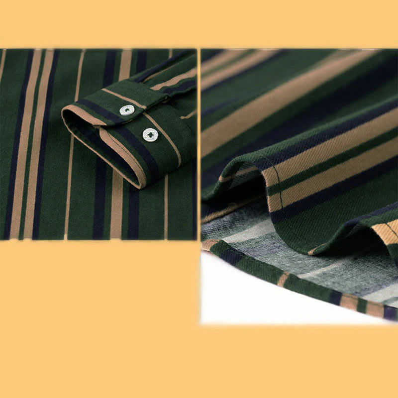 Buddha Stones Retro Color Blocked Stripes Long Sleeve Button Men's Cotton Shirts With Pocket