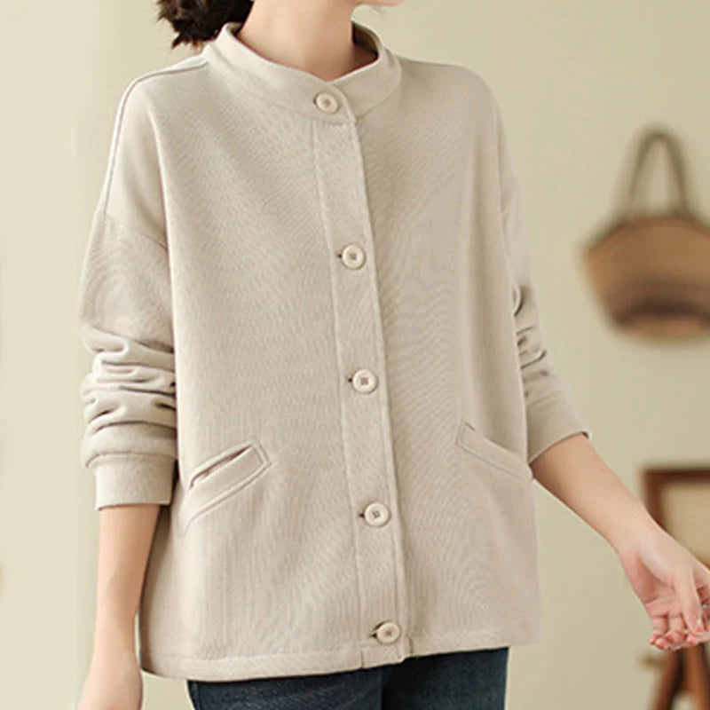 Buddha Stones Solid Color Women's Long Sleeve Jacket With Pockets