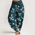 Buddha Stones Pure Cotton Simple Elegant Bamboo Leaf Pattern Women's Elastic Waist Harem Pants