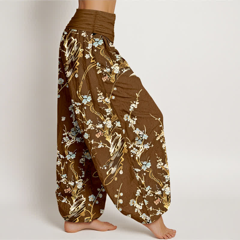 Buddha Stones Pure Cotton Plum Blossom Branches Elastic Waist Women's Harem Pants