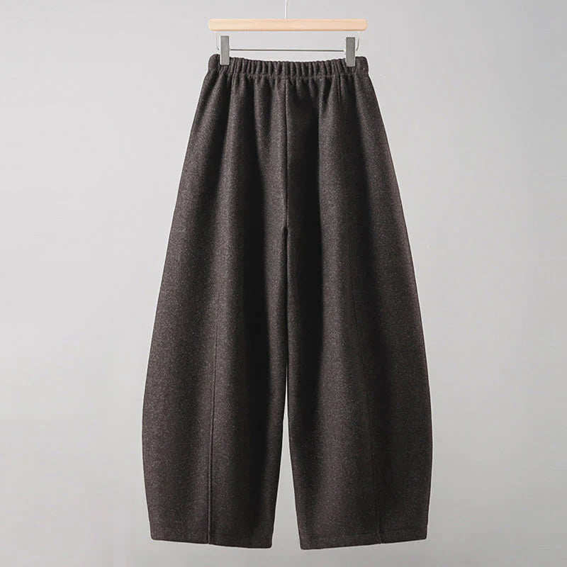 Buddha Stones Plain Cotton Lace-Up Design Thick Women's Pants With Pockets