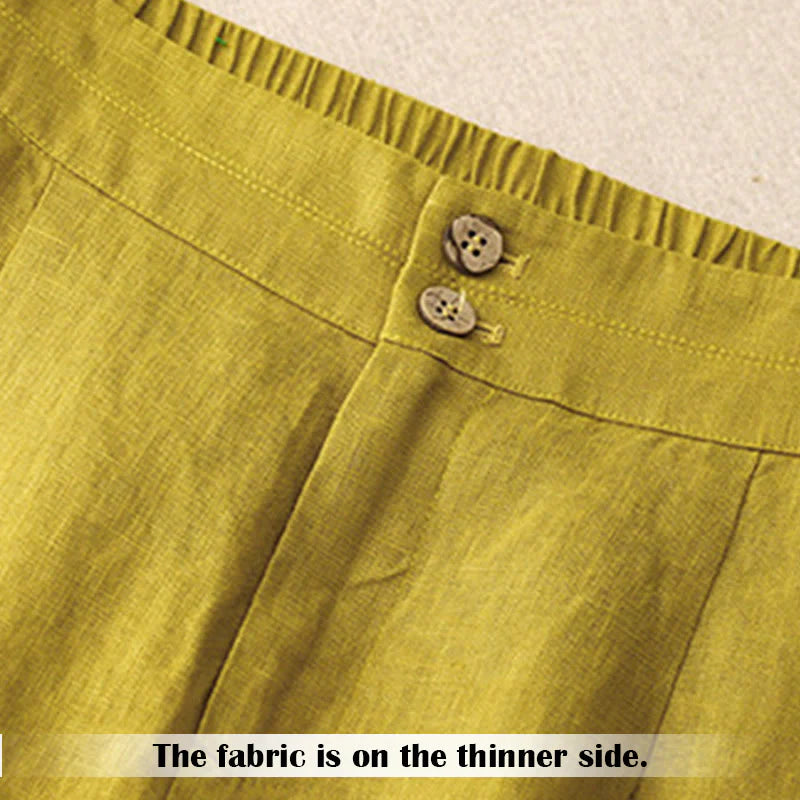 Buddha Stones Summer Casual Simple Design Linen Women's Wide Leg Pants With Zipper Pockets