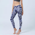 Buddha Stones Purple Blue Cashew Flower Print Gym Leggings Women's Yoga Pants