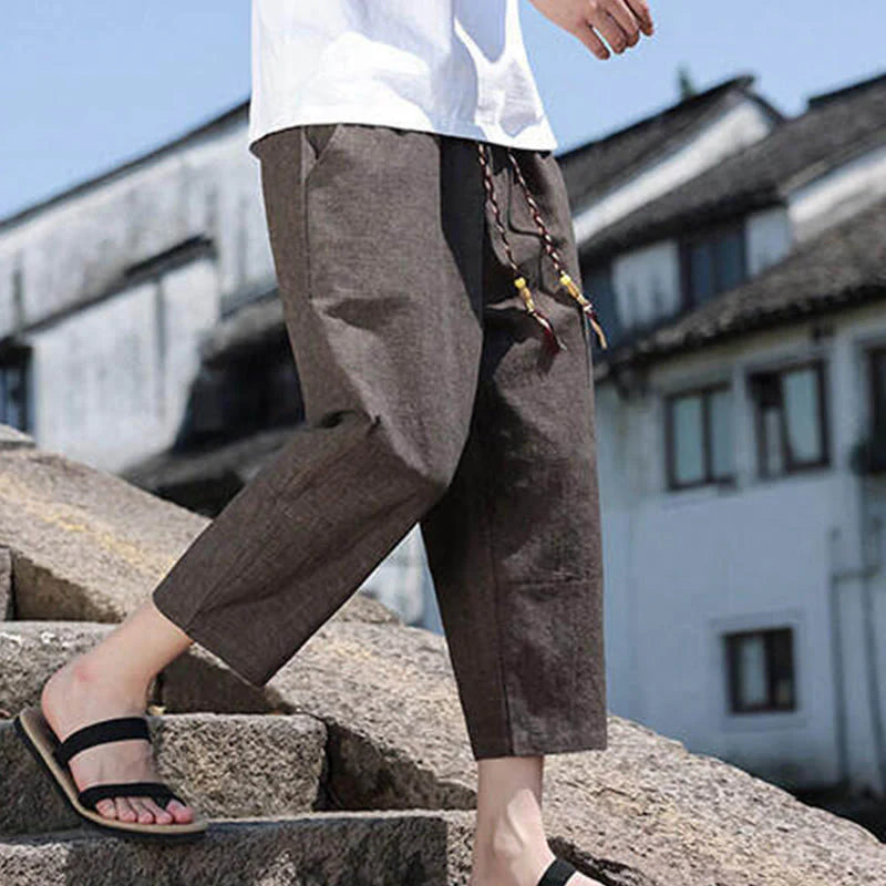 Buddha Stones Casual Woven Bead Waist Rope Men's 7-8 Length Spandex Pants With Pockets