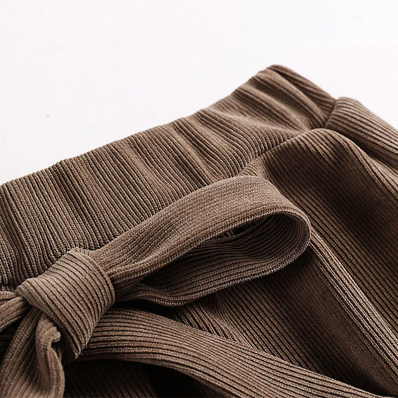 Buddha Stones Winter Solid Color Lace-up Men's Harem Cotton Corduroy Pants With Pockets