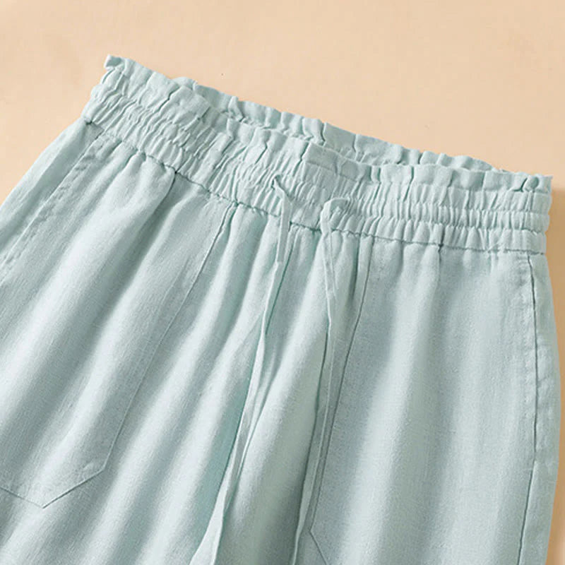 Buddha Stones Casual Straight Leg Design Cotton Women's 7-8 Length Wide Leg Pants With Pockets