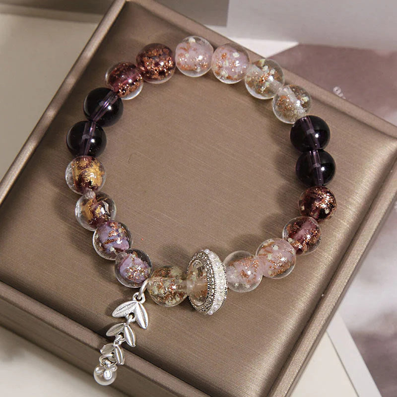 Buddha Stones Liuli Glass Bead Wheat Ear Charm Bracelet