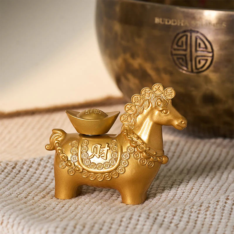 Buddha Stones Hoping You Success and Good Luck Year of the Horse Great Fortune Copper Coins Ingot Alloy Decoration Includes Gift Message Card