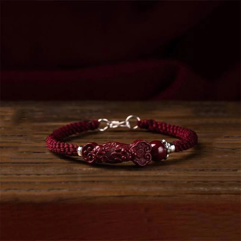 Buddha Stones Handcrafted PiXiu Cinnabar Wealth Luck Braided Bracelet