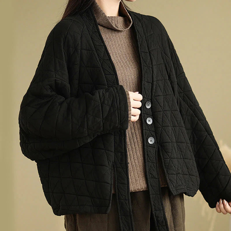 Buddha Stones Women's Buttons Long Sleeve Thickened Cotton Jacket With Pockets