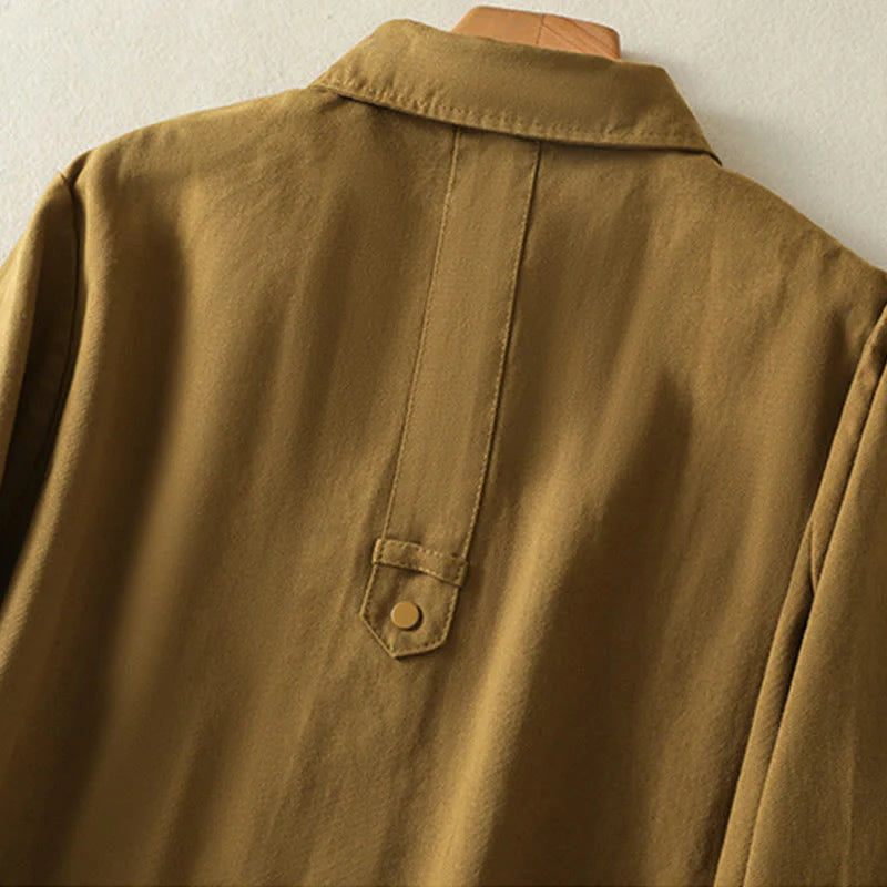 Buddha Stones Plain Button Design Stand Collar Women's Cotton Jacket