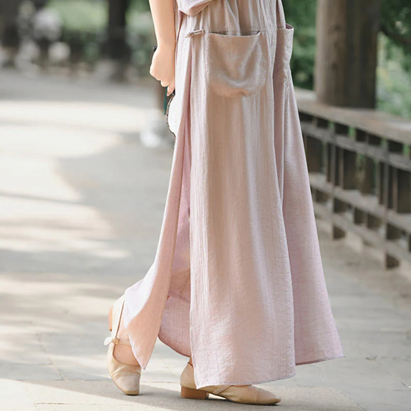 Buddha Stones Solid Color Hem Slit Design Women's Skirt Pants With Pockets