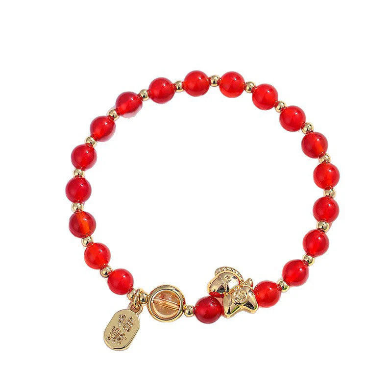 Buddha Stones Year Of The Horse Strawberry Quartz Citrine Red Agate Pink Crystal Love Bracelet