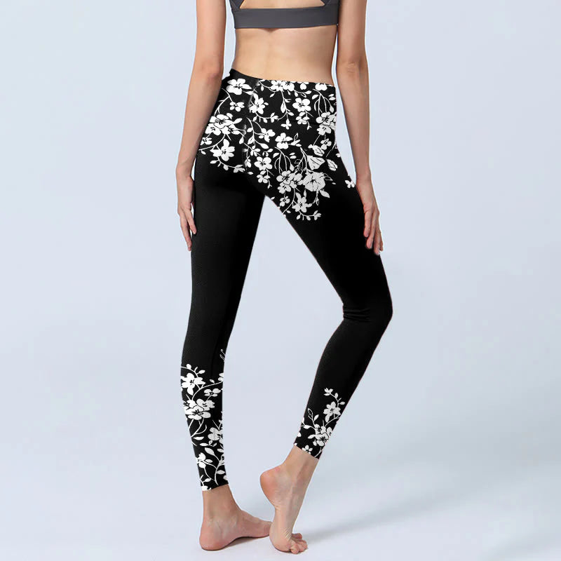 Buddha Stones Gorgeous Minimalist Style Flower Pattern Print Gym Leggings Women's Yoga Pants