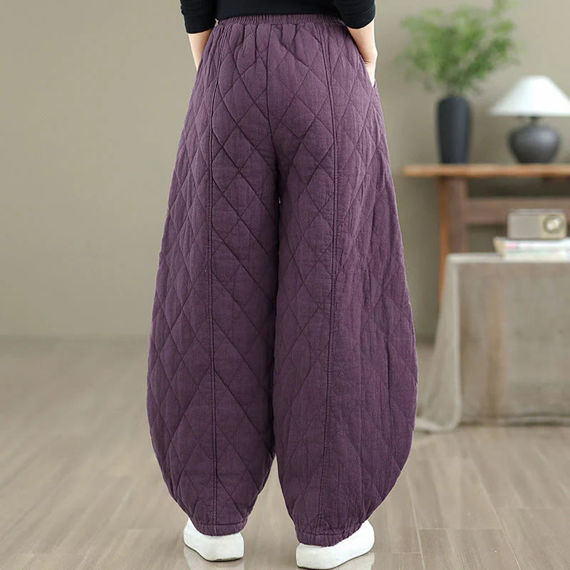 Buddha Stones Winter Diamond Pattern Cotton Women's Pants With Pockets