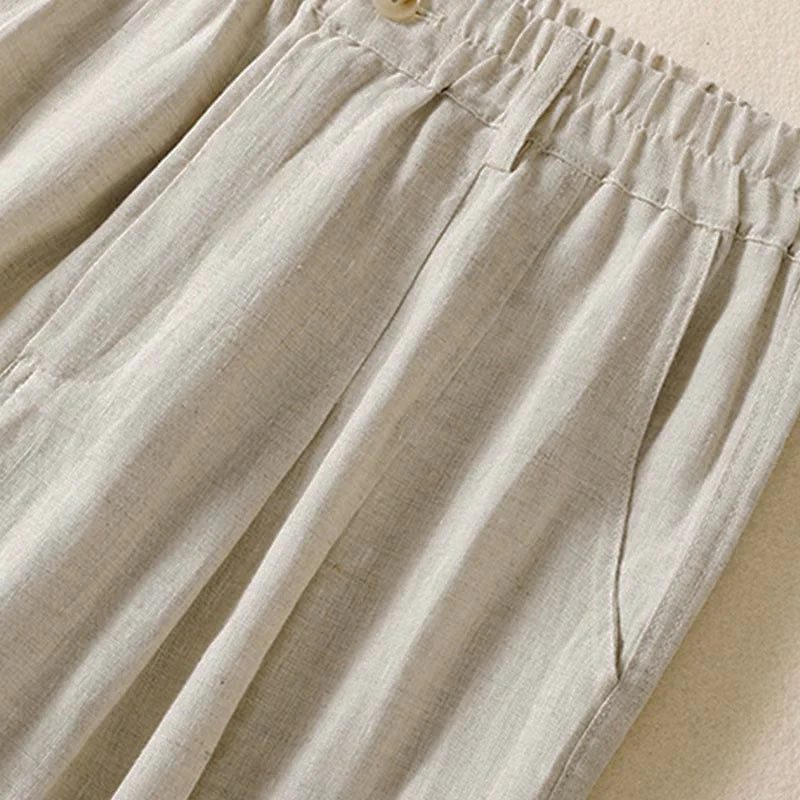 Buddha Stones Summer Button Zipper Ankle-Length Women's Pants With Pockets